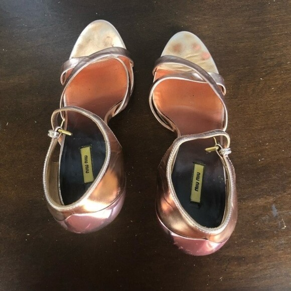 MIU MIU Rose Gold Metallic Leather Sandals EUR 39 - Picture 10 of 12